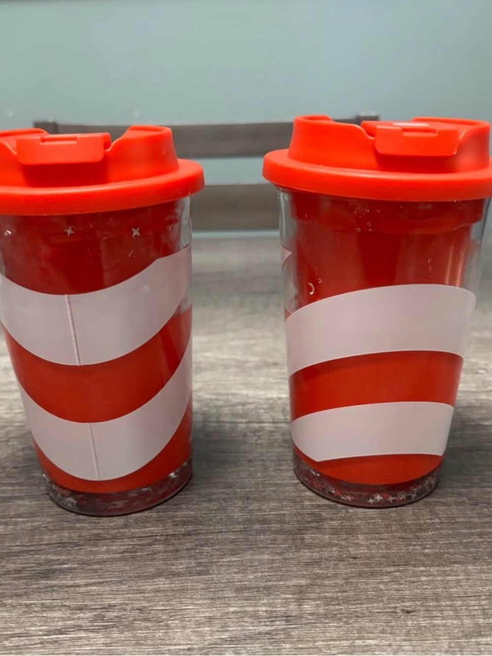 Red & White Striped Travel Tumblers with Red Lids